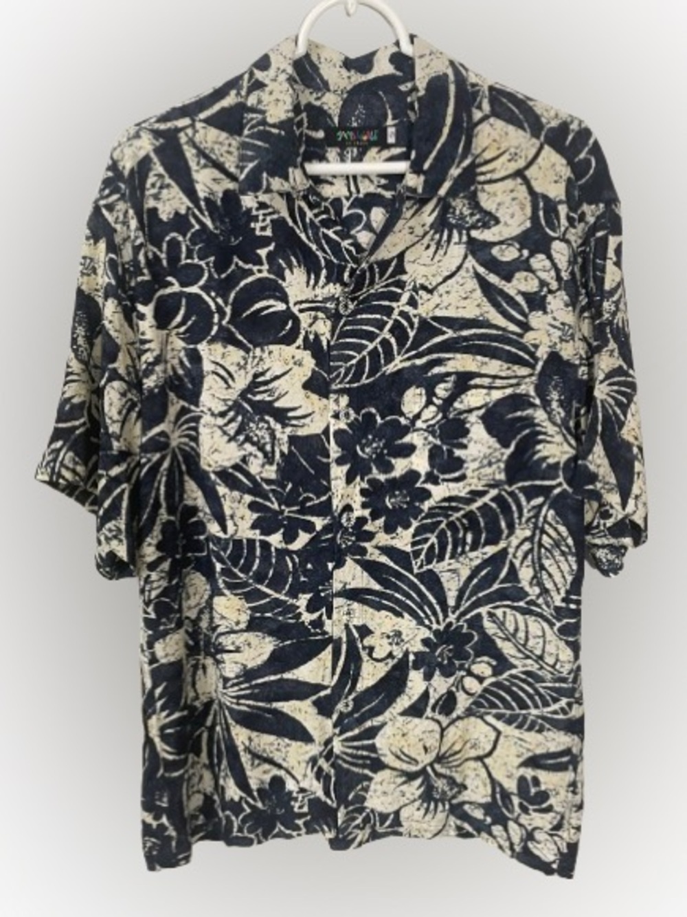 Jams World Shirt Men’s Small Hawaiian Rayon Floral Crepe Koa Indigo Aloha